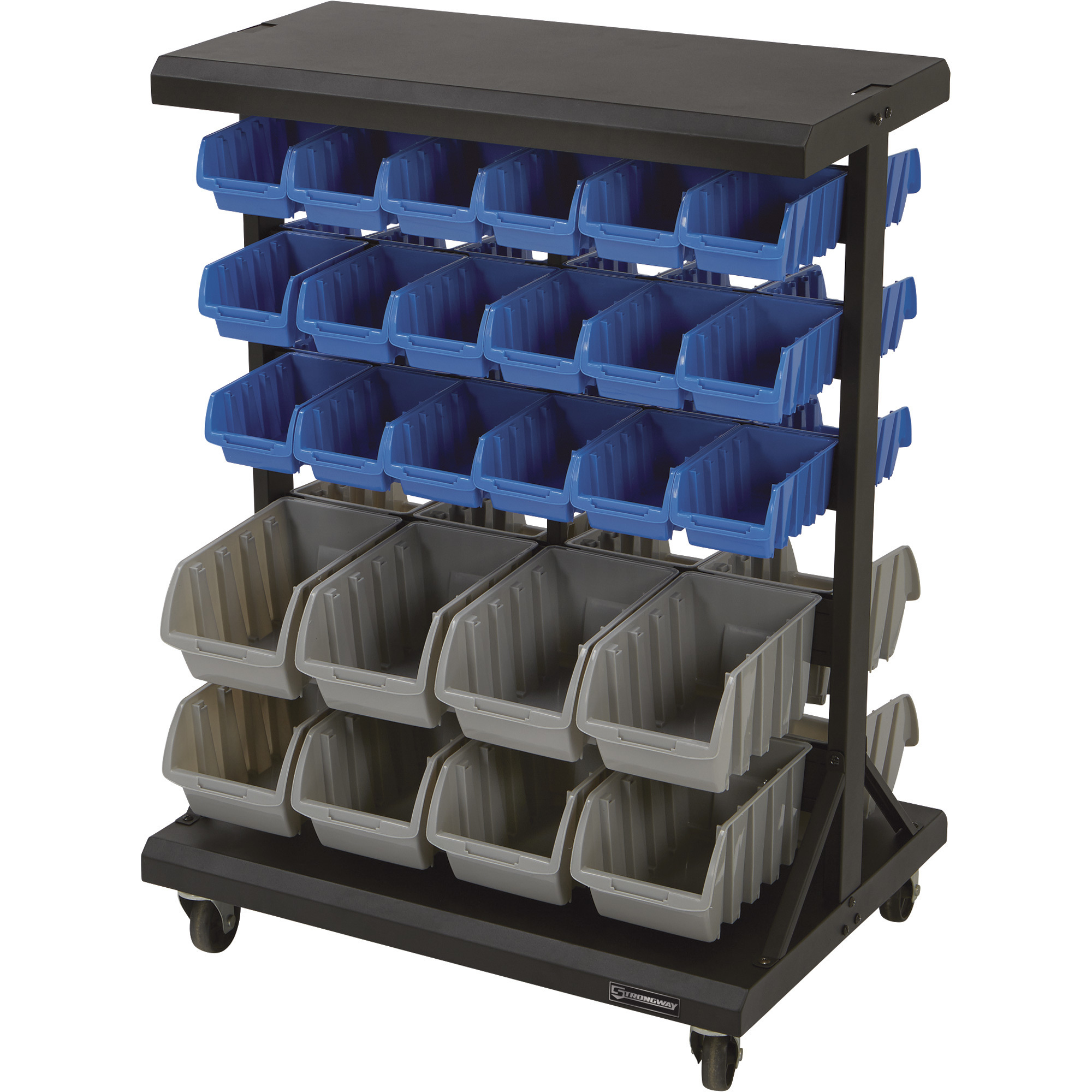 Strongway 52-Bin Double-Sided Rolling Bin Rack, 27-1/4in.L x 19-3/4in.W x 37-1/2in.H